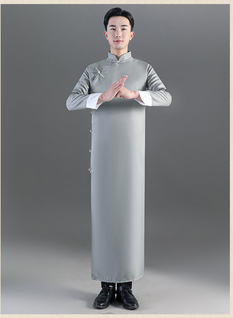 成人相声服长袍相声大褂中式伴郎服民国长衫装唐装男马褂演出服p灰色