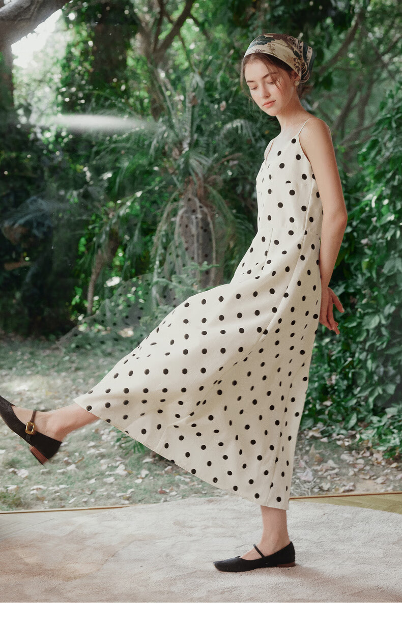 Olrain Eurielle Summer Women's Simple Elegant Adjustable Strap V-Neck French Polka Dot Slip Dress Women Polka Dot XL 19