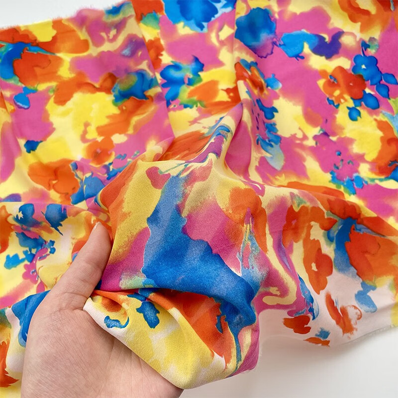 布艺岛多彩色扎染印花真丝桑蚕丝丝绸印染面料衬衫手工diy布料图片色