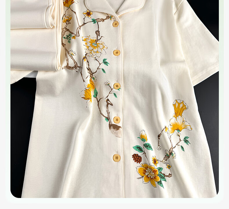 QUEEN.EASY Women's Cotton Pajamas, Autumn 2026 New Style, Short-Sleeve Long Pants, Comfortable And Breathable, Cotton Loungewear, Chinese-Style Floral Patter 6