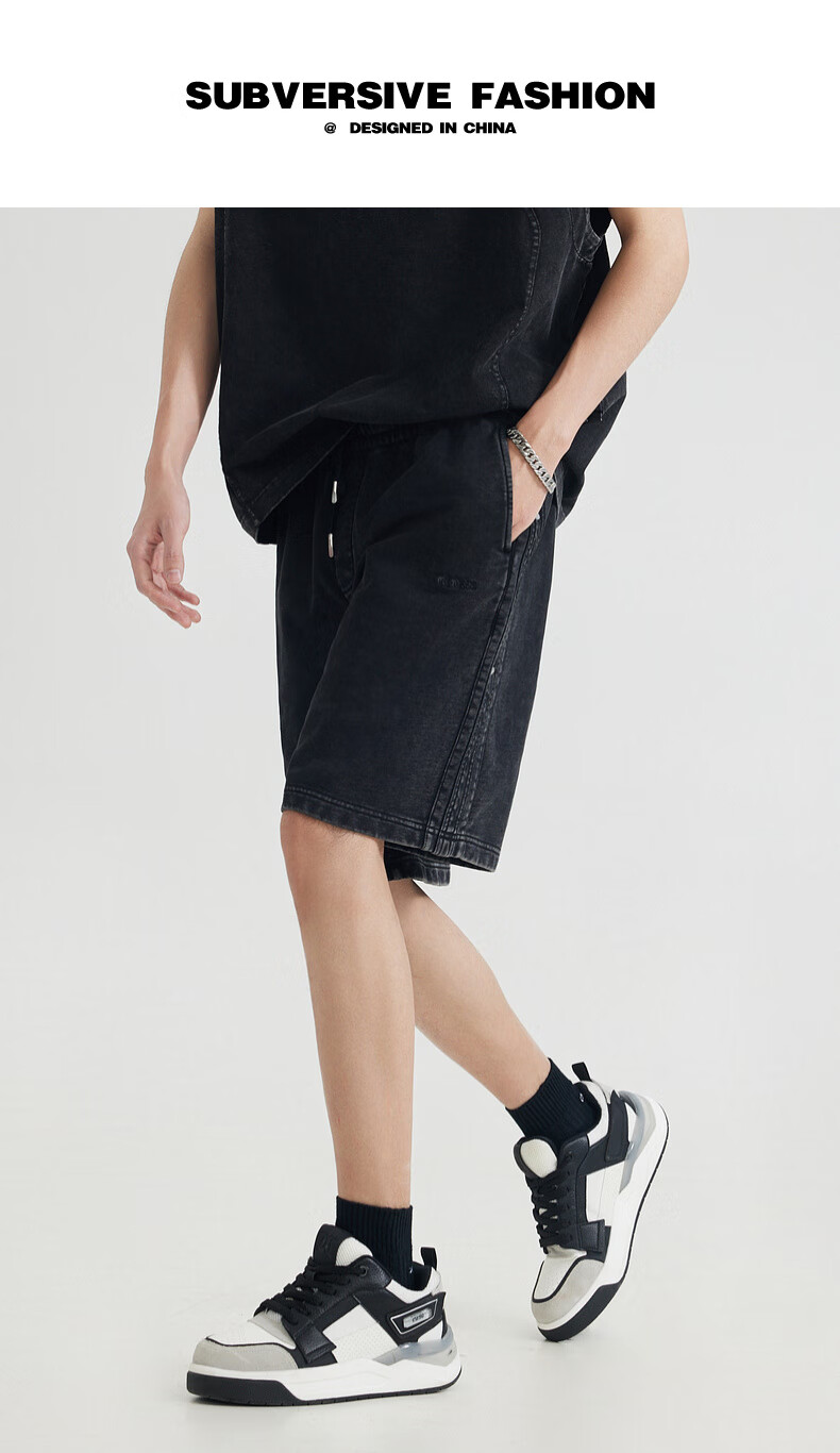 CABBEEN [Distressed Wash] Heavy Cotton Casual Shorts for Men, Summer 2025, Loose-Fitting Breathable Versatile Five-Point Swim Trunks 11