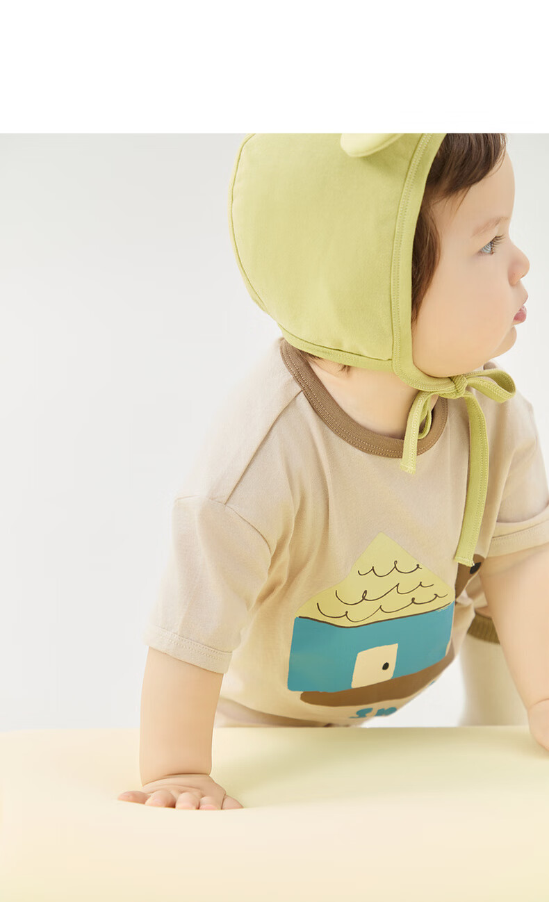 Papa Summer Baby Pure Cotton Romper for Boys And Girls, Fun Short-Sleeve Bodysuit, Yellow - Bodysuit, 66cm 12