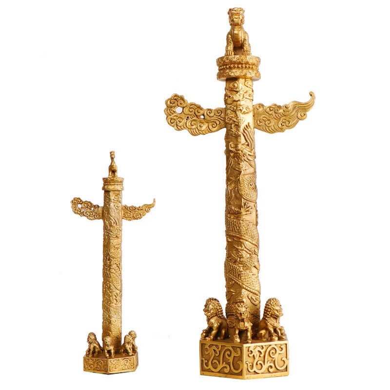 米炎69铜华表摆件流云龙柱望柱华表柱中华柱办公室摆件家居饰品 高