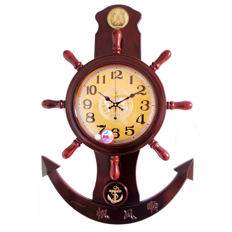 舵手挂钟简约木质大摆钟复古时尚田园创意客厅船舵钟表 806大号纯白