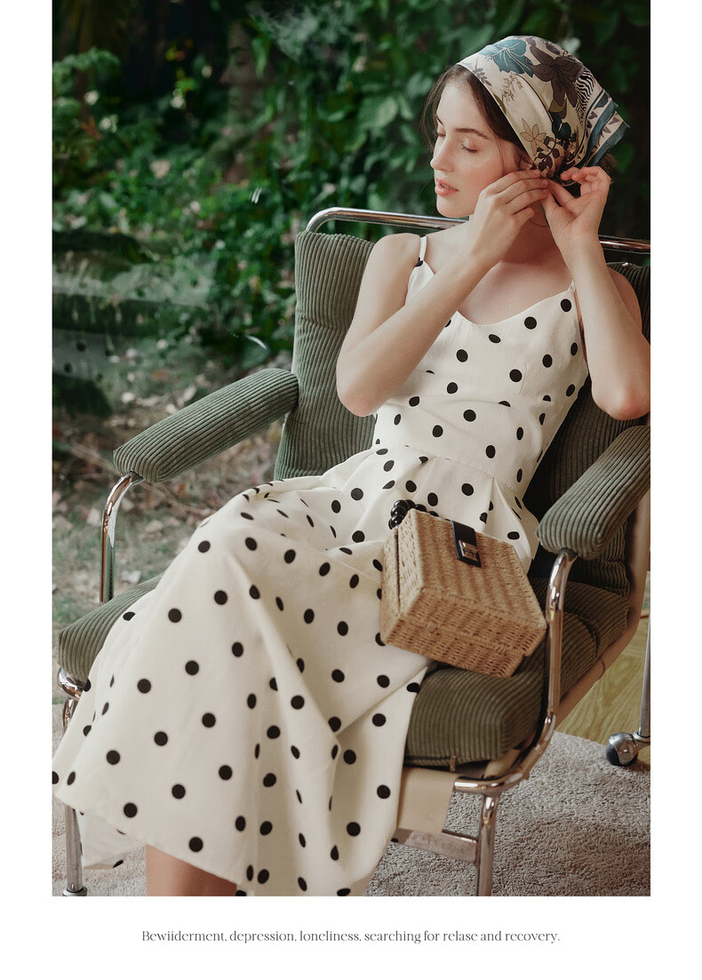 Olrain Eurielle Summer Women's Simple Elegant Adjustable Strap V-Neck French Polka Dot Slip Dress Women Polka Dot XL 15
