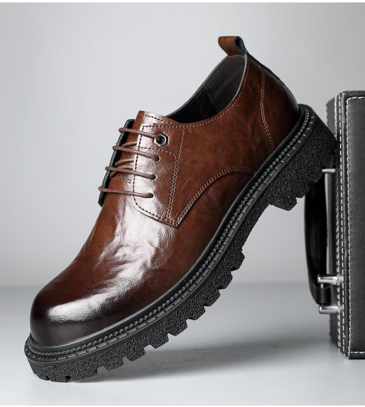 CARTELO CARTELO Hand-Grabbed Cowhide Men's Shoes, Thick-Soled Heightening Shoes, Business Casual Leather Shoes for Men, 9790 Black, Size 44 13