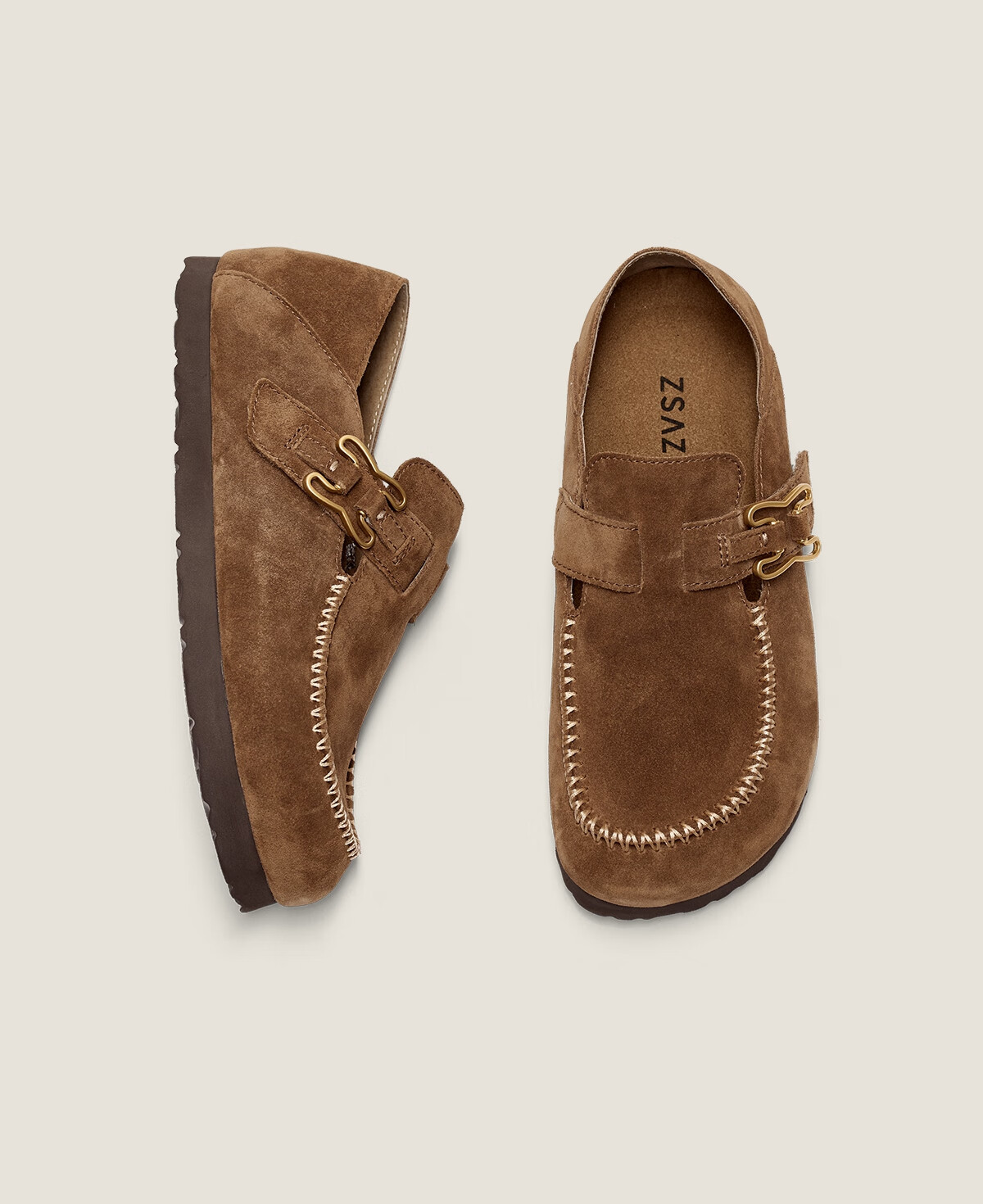 Sasa Su [Celebrity Style] Spring Summer New Coffee Bagel Two-Wear Half-Slip Birkenstock Elevated Loafers for Women 16