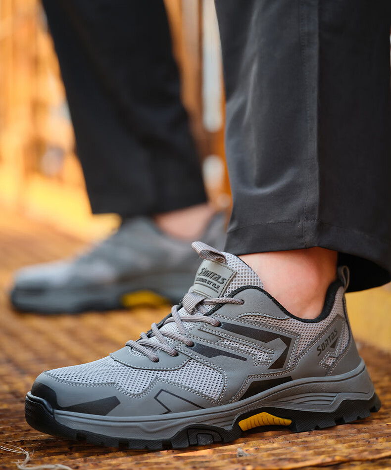 SONTAS Men's Safety Shoes Anti-Smash Anti-Puncture Summer Breathable Ultra-Light Steel Toe Steel Plate Insulated Work Shoes Lightweight Durable Gray Four Seasons - Anti-Smash Puncture Size 39 6
