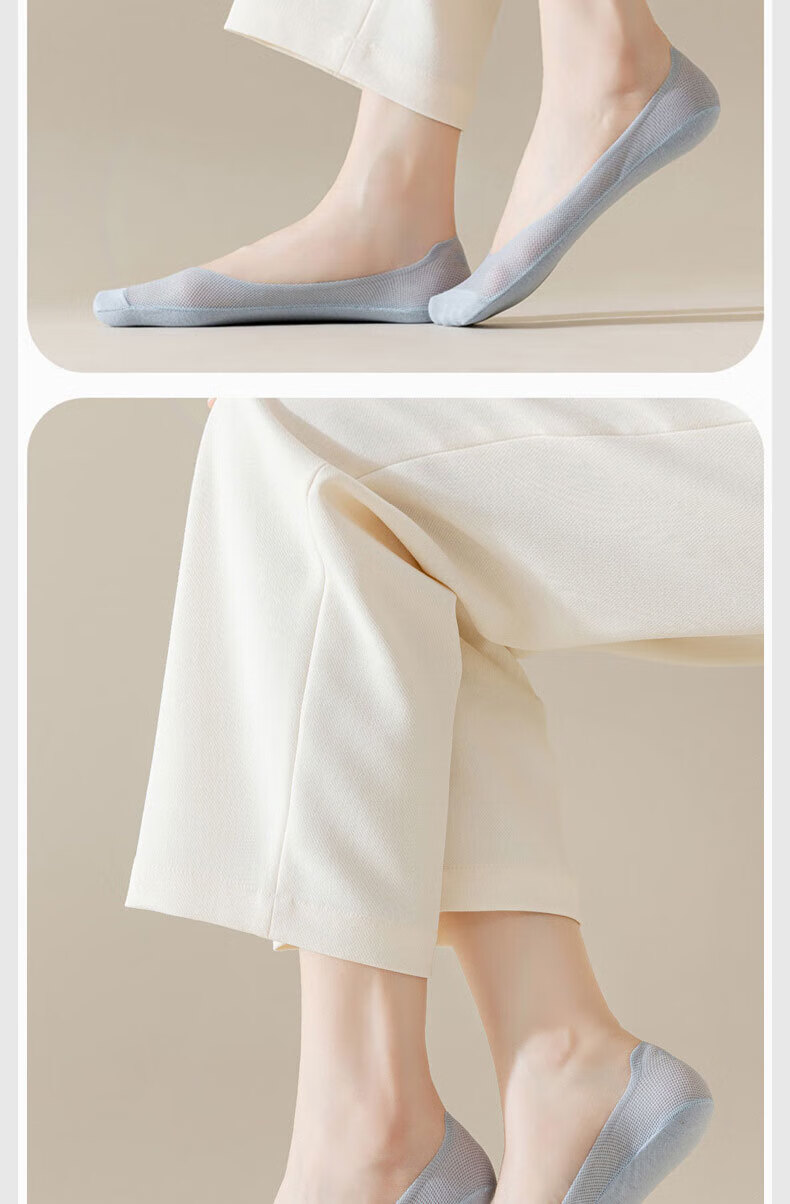 Cotton Full Women's Summer Thin Ice Silk No-Show Boat Socks Non-Slip Low Cut Mesh Invisible Socks 6 Pairs 10