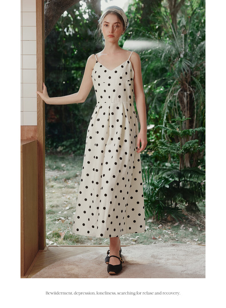 Olrain Eurielle Summer Women's Simple Elegant Adjustable Strap V-Neck French Polka Dot Slip Dress Women Polka Dot XL 18