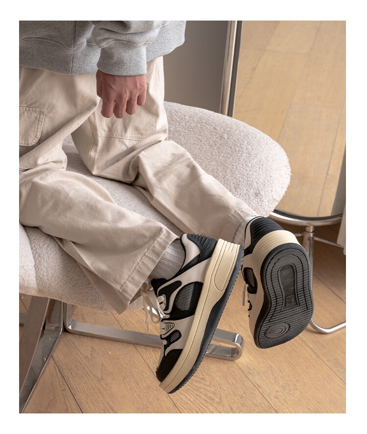 多嘴驴donkey 秋款黑白拼色鞋子男潮鞋厚底网面休闲运动板鞋男潮 黑色