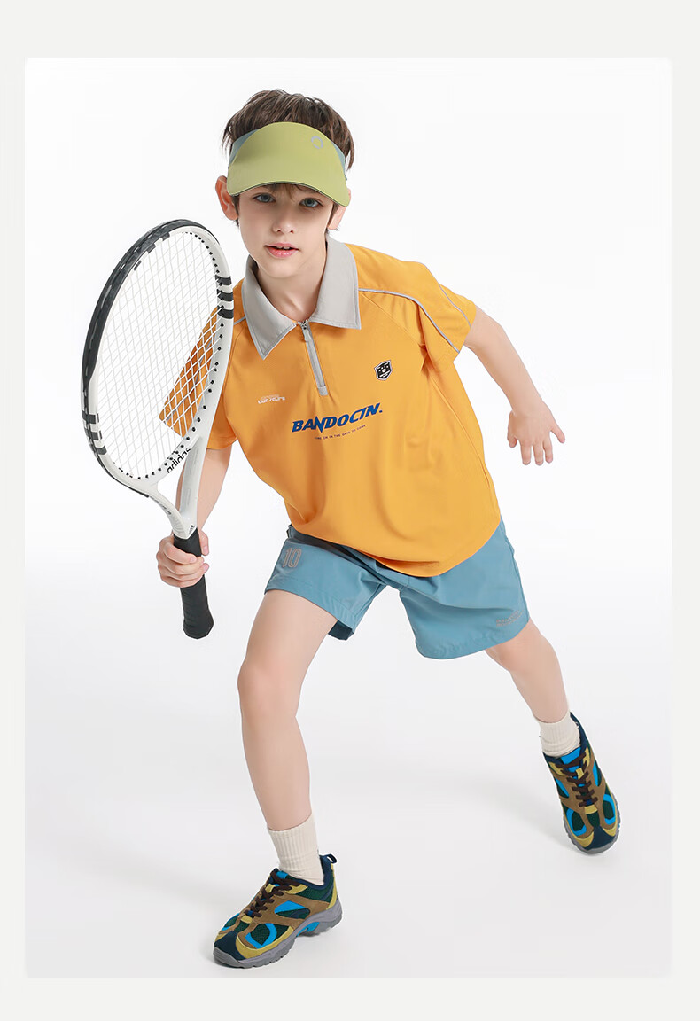 BANDOCIN Boys' Sports Polo Shirt, Summer Lightweight Stylish New Design, Children's Summer Short-Sleeve T-Shirt, Sunshine Orange, Size 140 12