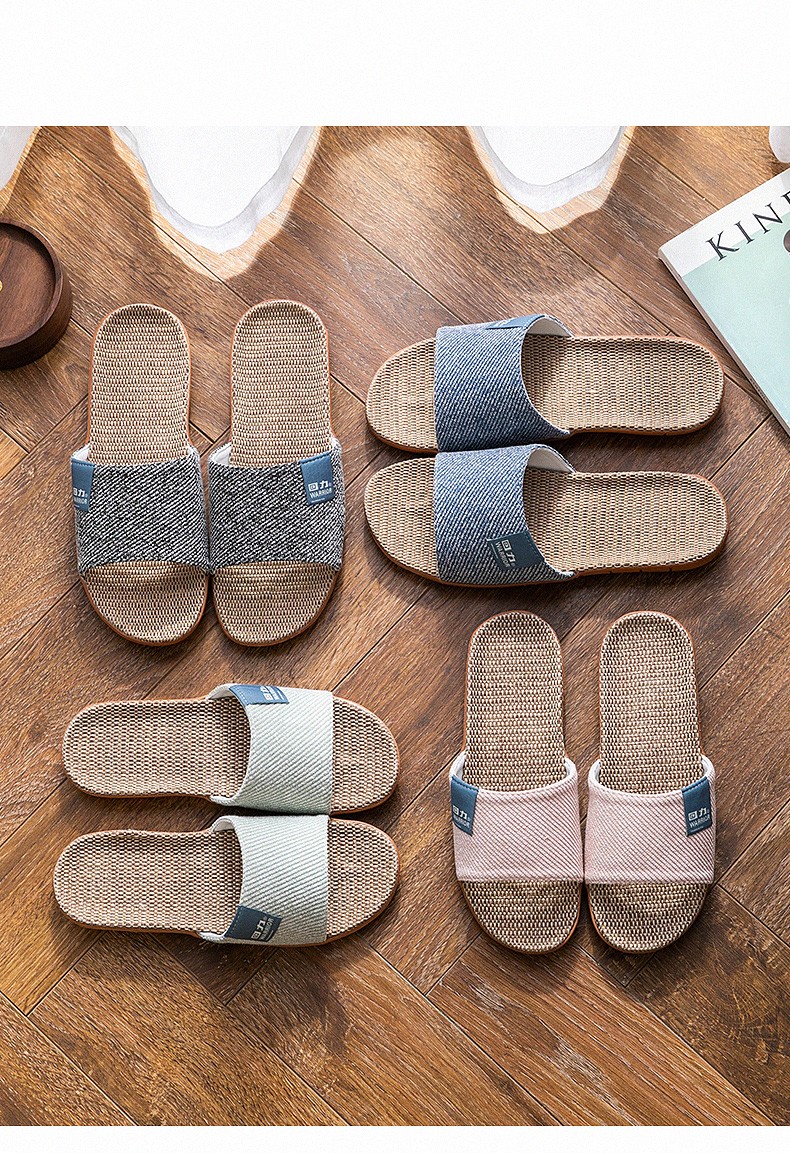 Huili Linen Slippers for Men, Indoor Breathable Non-Slip Odor-Free Couple's Floor Slippers, Blue Size 44-45 12