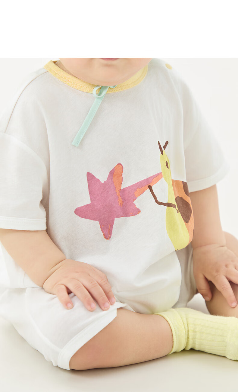 Papa Summer Baby Pure Cotton Romper for Boys And Girls, Fun Short-Sleeve Bodysuit, Yellow - Bodysuit, 66cm 9