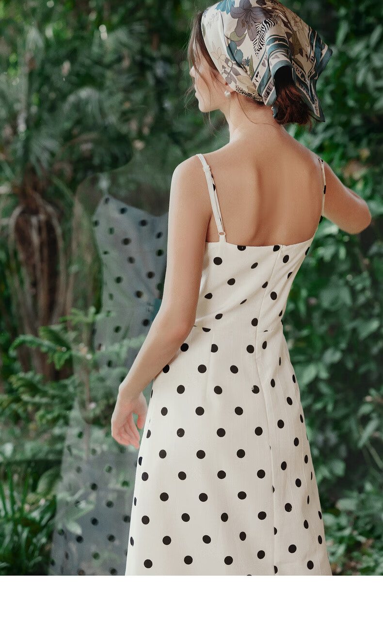 Olrain Eurielle Summer Women's Simple Elegant Adjustable Strap V-Neck French Polka Dot Slip Dress Women Polka Dot XL 16