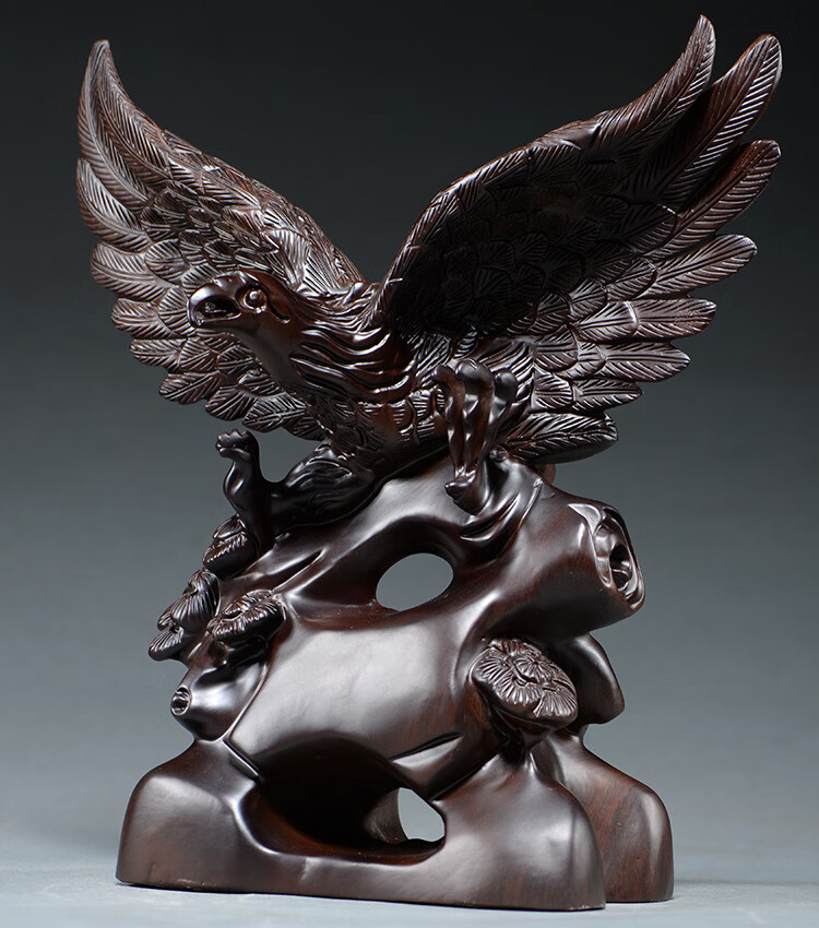 正宗府实木黑檀木雕大展鸿图老鹰摆件大展宏图雄鹰开业办公桌摆设工艺