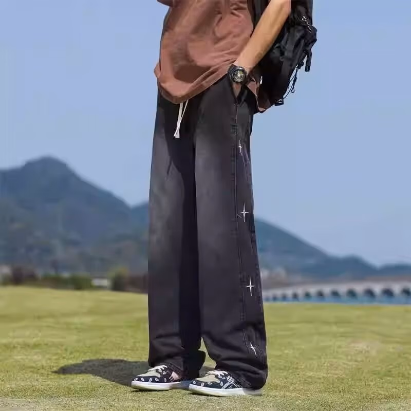 American Retro Star Jeans Men's 2026 Spring New Loose Straight Wide-leg Pants Ruffian Handsome Casual Pants, Blue S_mkmklike.com