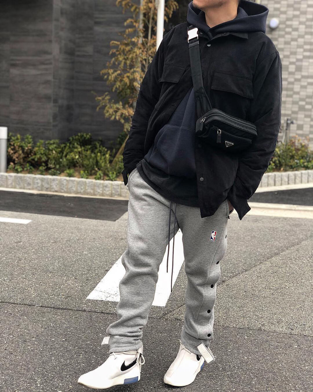 夏花纸马fog排扣长裤联名nba休闲裤篮球裤fear of god魔术贴黑标裤