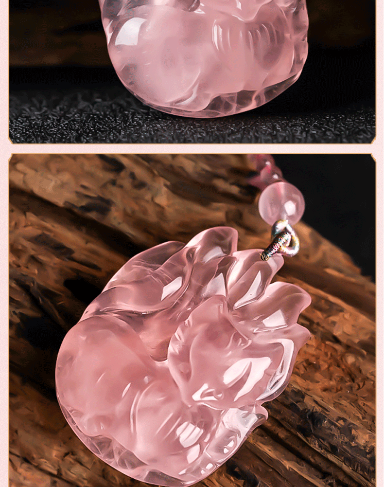 黛螺天然粉水晶九尾狐吊坠粉晶狐仙招桃花狐狸项链男女饰品礼物