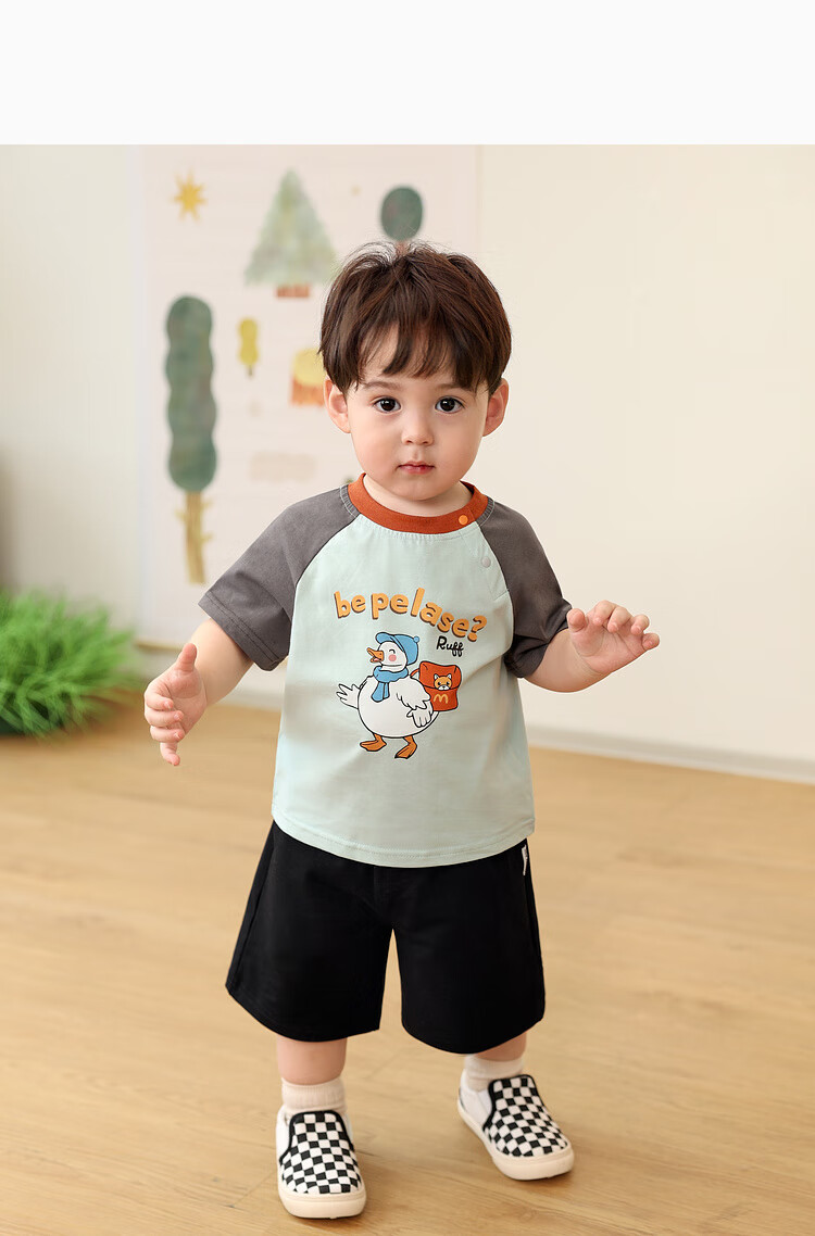 LUSON Baby Boy Short Sleeve T-Shirt, Cute Round Neck Contrasting Color Raglan Sleeve, New Style for 2025, Infant Top 23