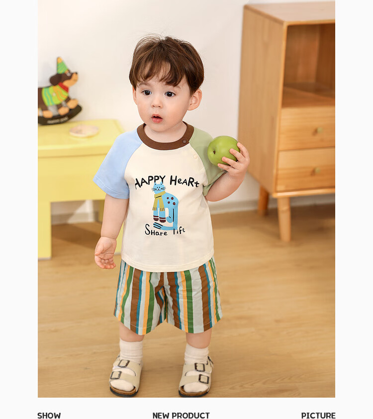 LUSON Baby Boy Short Sleeve T-Shirt, Cute Round Neck Contrasting Color Raglan Sleeve, New Style for 2025, Infant Top 6
