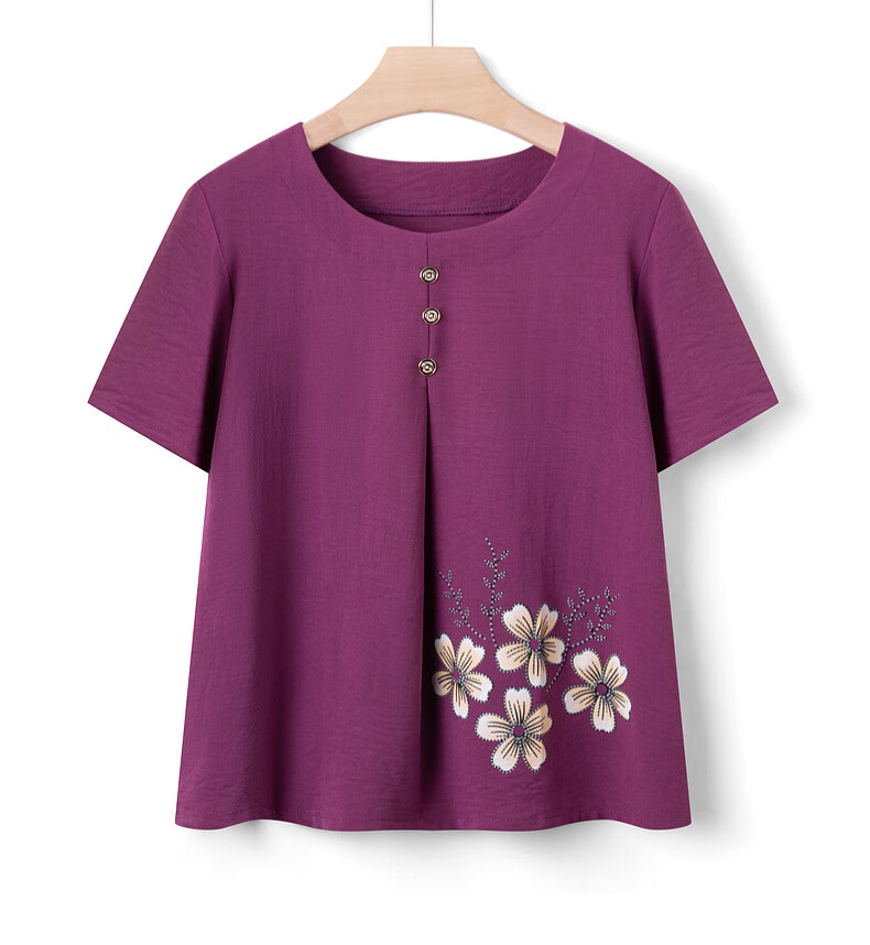 Fengxiao Middle-aged and Elderly Women's Summer Short Sleeve Loose Cotton Silk Top Set for Grandma 16