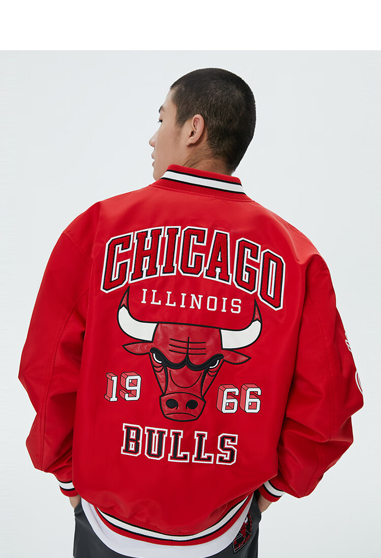 杰克琼斯秋季男士nba联名公牛队图案装饰百搭棒球夹克222321051 f16大