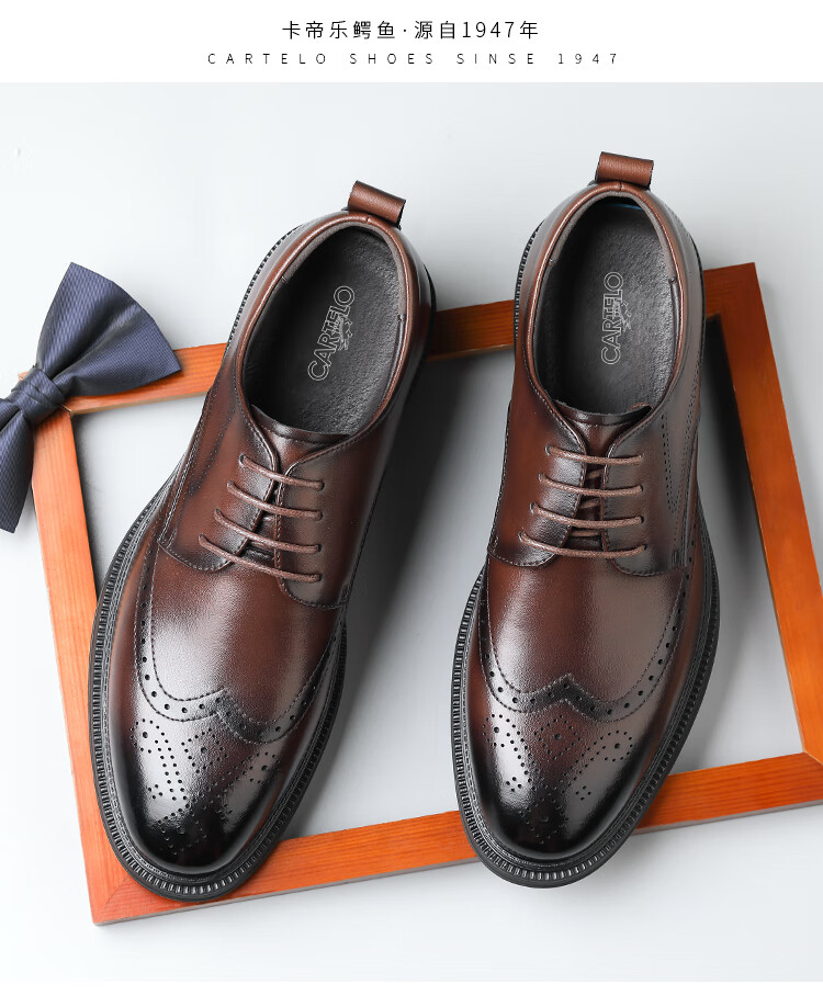 CARTELO British Brogue Leather Shoes for Men, Breathable Business Casual Low-Top Leather Shoes K056 Black Size 39 2
