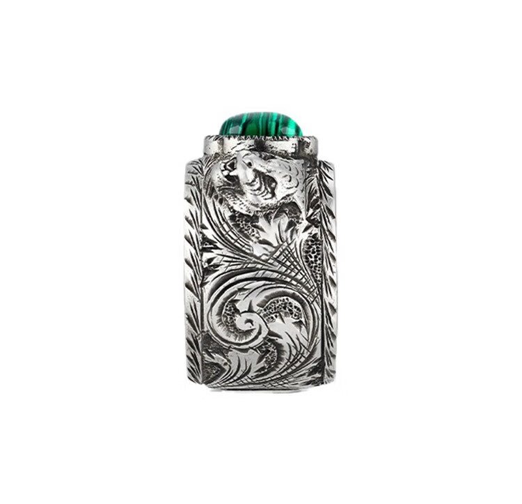 gucci 古驰 花园系列 孔雀石虎头戒指925银 送男友street wind百搭