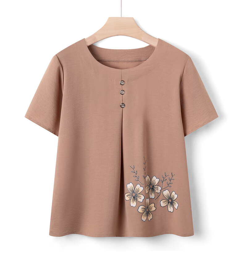 Fengxiao Middle-aged and Elderly Women's Summer Short Sleeve Loose Cotton Silk Top Set for Grandma 14