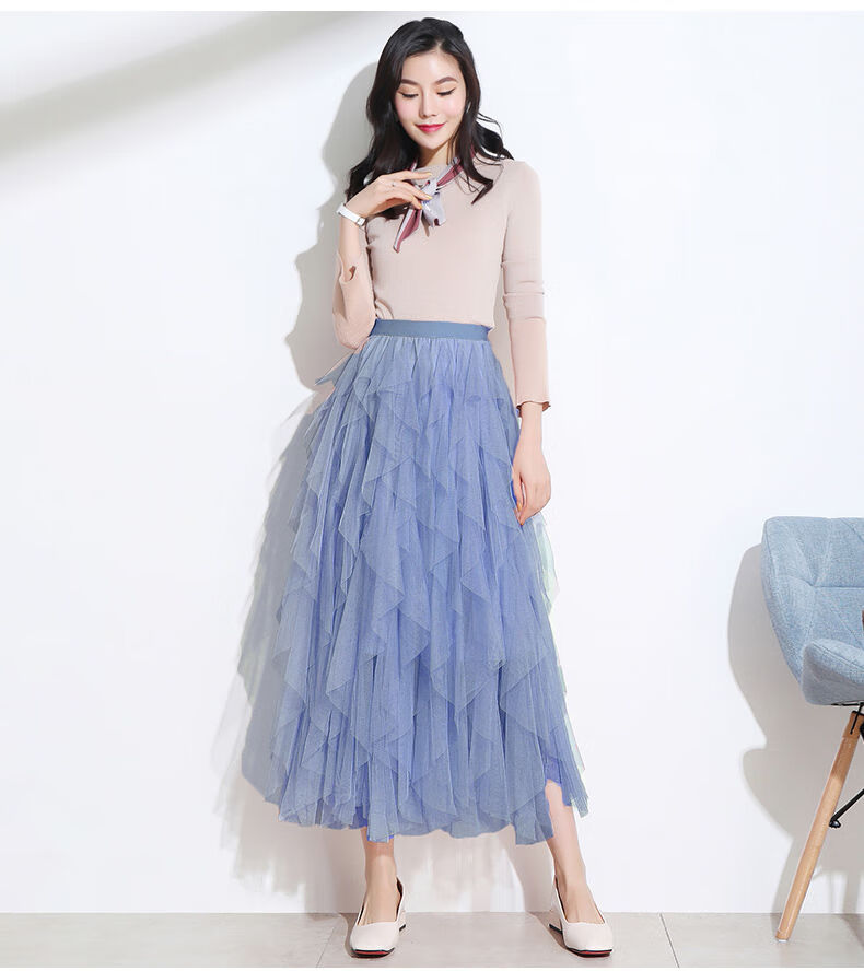多层裙半身裙女秋冬新款百褶长裙粉色裙子网红纱裙春杏色均码