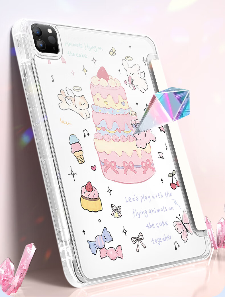 Kelimann iPad Air 8/7/6 Tablet Case 11-inch Protective Cover 2026/25/24 Shockproof Cooling Acrylic Pen Slot Rotatable Unisex - Starry Cat 3