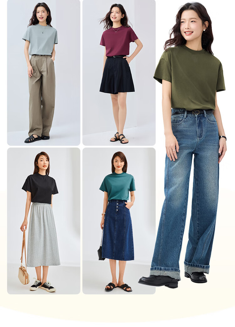 Giordano Women's T-Shirt, Pure Cotton, Skin-Friendly, Elegant Blouse, Comfortable Loose-Fitting Turtleneck Top, Short Sleeve, 05322396 6