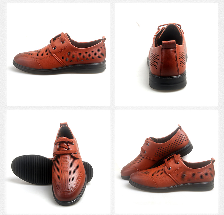 benesol邦赛2019夏季新款皮鞋男真皮男士系带皮鞋商务休闲鞋男士镂空