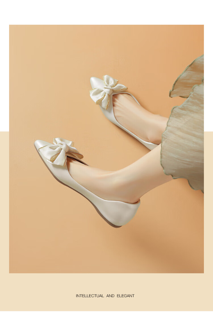 DAPHNE Women's Little Chanel Style Bowknot Fairy Fashion Flat Shoes Spring Summer New Off-White Size 35 6