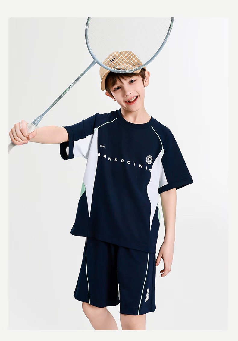 BANDOCIN Boys' Summer Sportswear Sun Protection Short-Sleeve Set for Older Children, Stylish 2026 New Style, Light Purple, Size 160 11