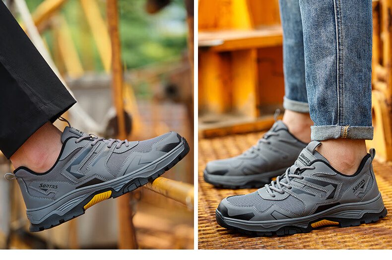SONTAS Men's Safety Shoes Anti-Smash Anti-Puncture Summer Breathable Ultra-Light Steel Toe Steel Plate Insulated Work Shoes Lightweight Durable Gray Four Seasons - Anti-Smash Puncture Size 39 5