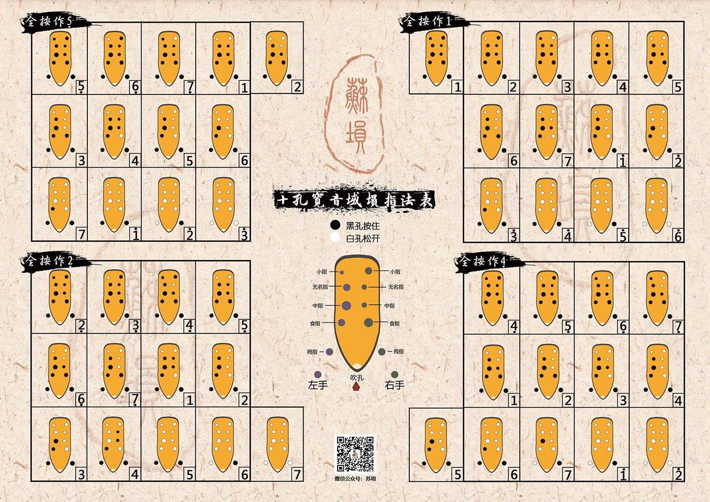 苏埙鸿影宽音域十孔双腔笔筒陶埙初学专业演奏古乐器吴苏芯 宽音域g调