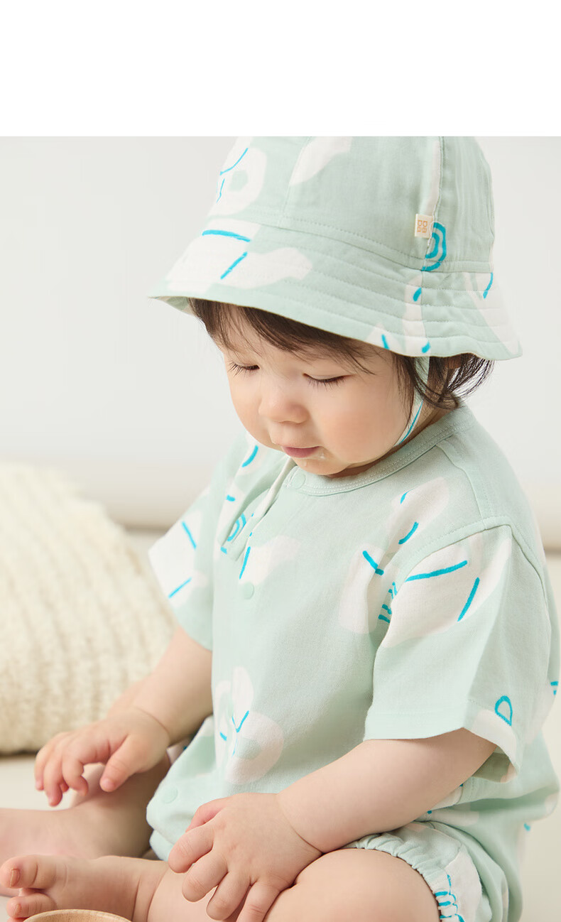 Papa Summer Infant Bamboo Cotton Romper for Boys And Girls, Short-Sleeve Gauze Printed Onesie, Breathable, Blue, 66cm 11