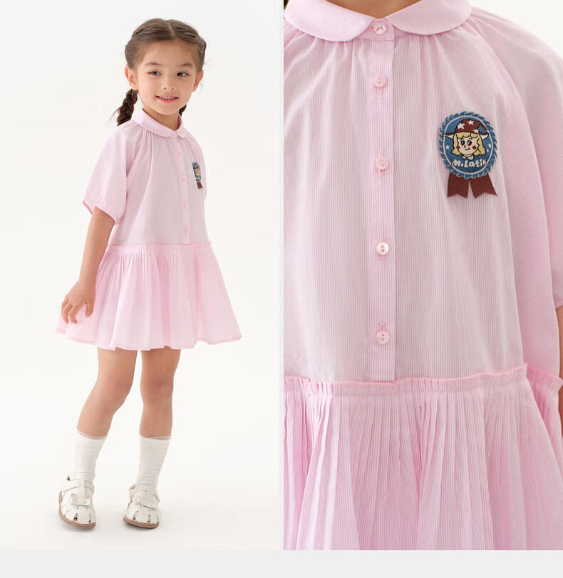 M.Latin [Magic Wind Elf] Children's Clothing, Malatin 2025 Summer New Girls' Retro Academic Short-Sleeve Dress 14