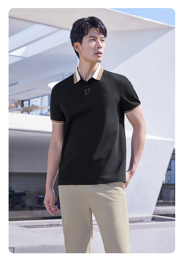 Laxton Summer New Color-Block Collar Business Casual Short Sleeve Polo Shirt Men Deep Black L 11