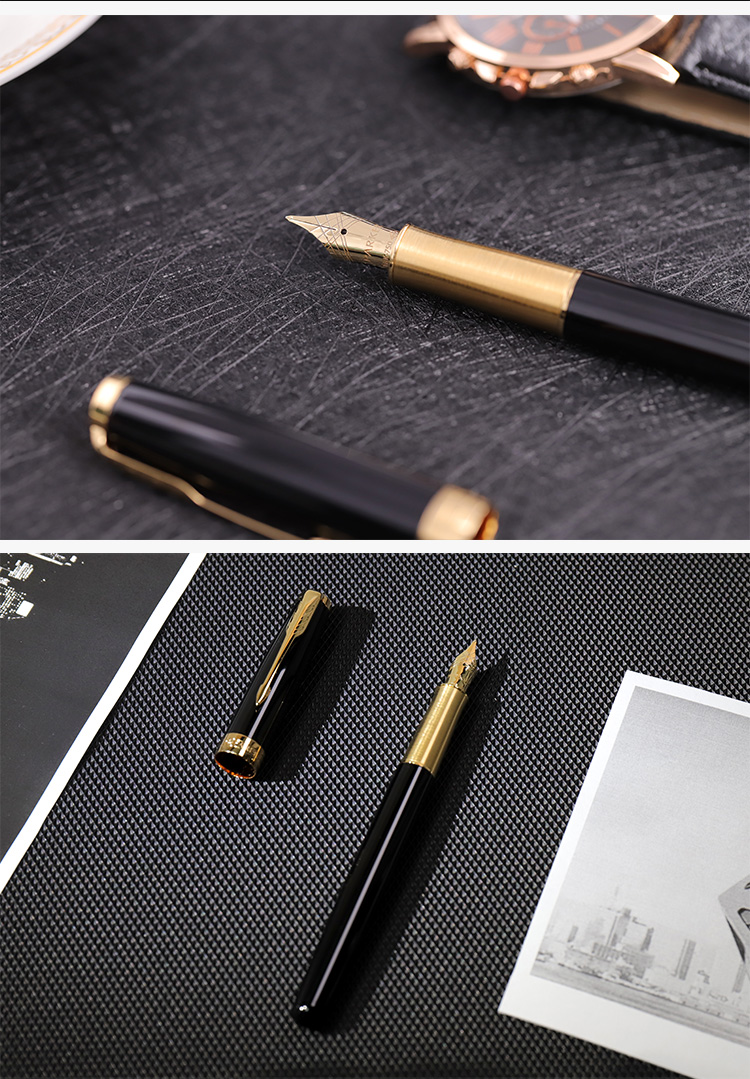 派克(parker)新卓尔纯黑丽雅18k金笔男女书写签名商务办公钢笔可刻字