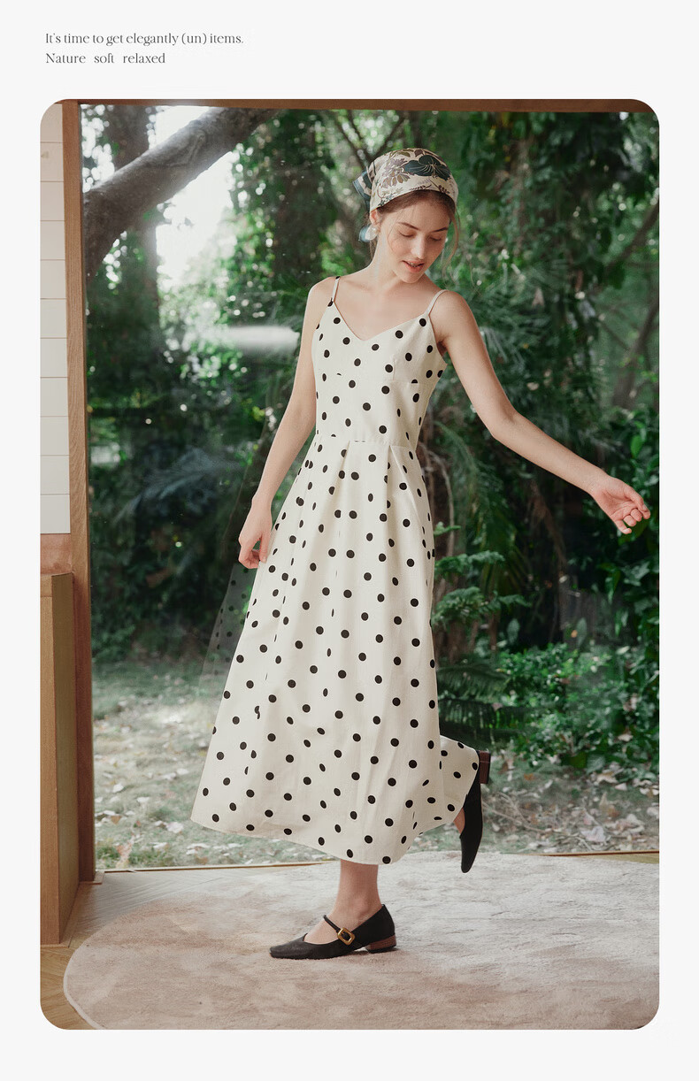 Olrain Eurielle Summer Women's Simple Elegant Adjustable Strap V-Neck French Polka Dot Slip Dress Women Polka Dot XL 11