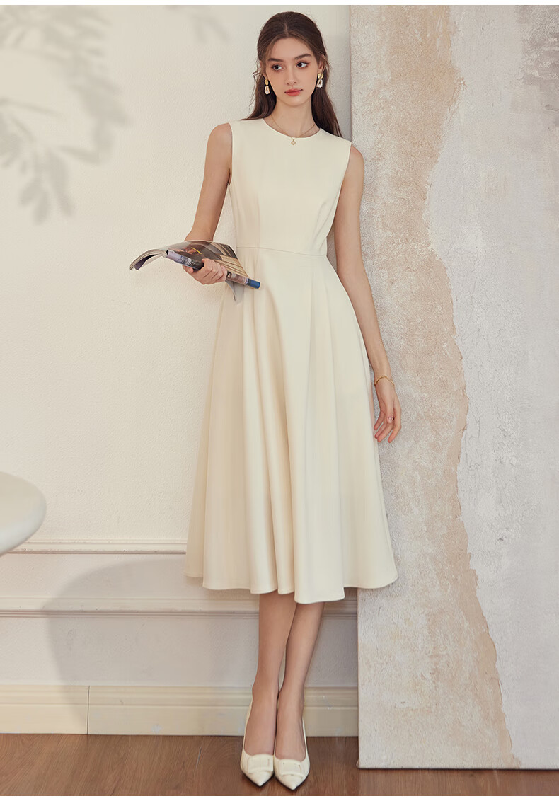 ROEYSHOUSE French Style Waist-Slimming Sleeveless Dress Autumn Commuting Round Neck Dress 09928 Black XL 5