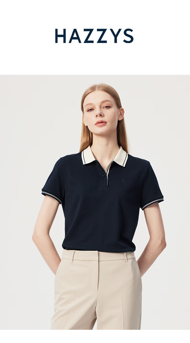 HAZZYS Women's Summer New Color-Block Collar Casual Commuting Polo Shirt ASTSE0CBE13 1
