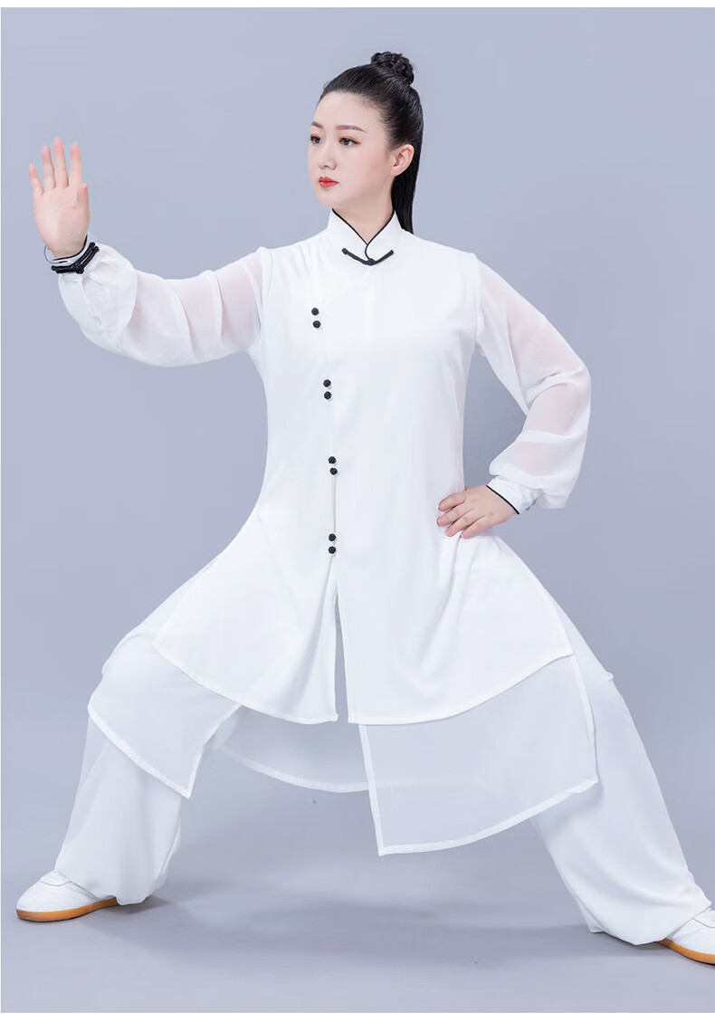 太极服女中国风斜襟夏季纱袖太极拳薄款功表演服健身气功服装 黑色 xs