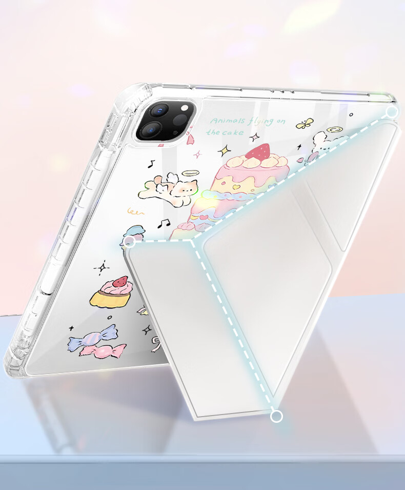 Kelimann iPad Air 8/7/6 Tablet Case 11-inch Protective Cover 2026/25/24 Shockproof Cooling Acrylic Pen Slot Rotatable Unisex - Starry Cat 4
