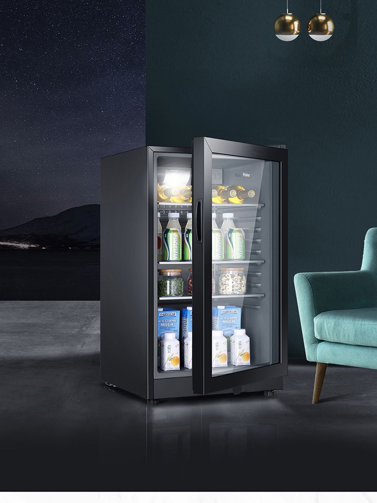 海尔冰吧 家用小型透明玻璃门单门冰箱客厅茶叶冷藏柜水果保鲜柜办公
