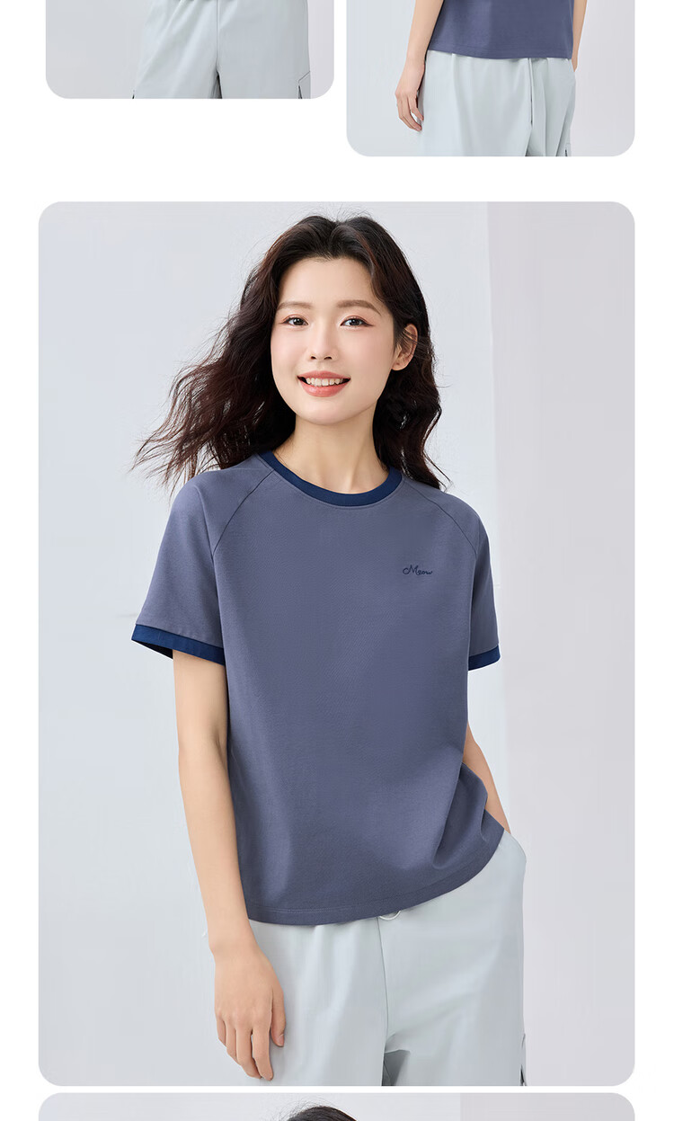 Giordano Comfortable Antibacterial T-Shirt for Women with High-Tech Cooling Embroidery Contrasting Color Round Neck Top 13325221 16