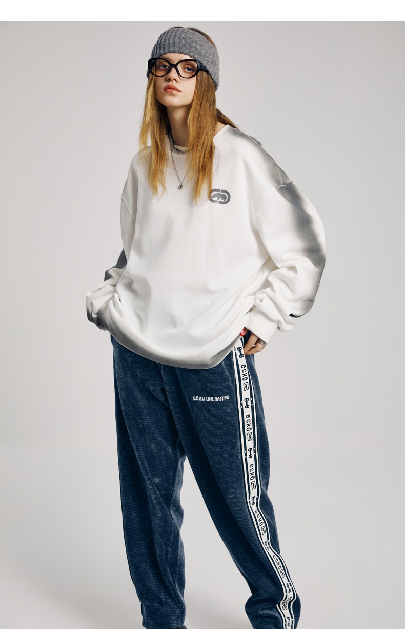 ecko犀牛潮牌22aw美式复古立体硅胶牙刷印喷马骝打底休闲套头卫衣男女